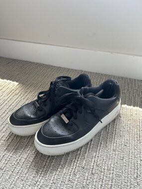 Nike Air Force 1 Women's Black Leather Platform Sneakers with White Sole